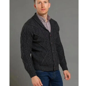 NWOT Aran Crafts Men’s Shawl Charcoal Cardigan 100% Merino Wool L